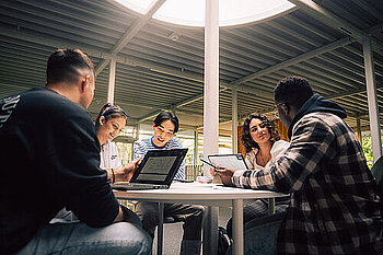 International students at a table